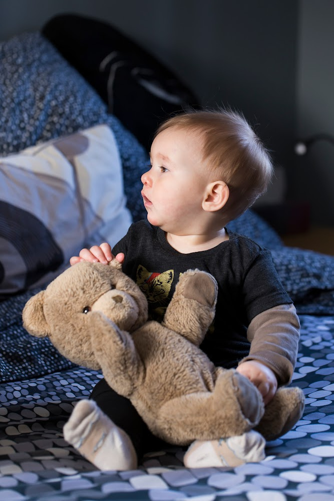 Infant boy with teddy bear Infant boy with teddy bear