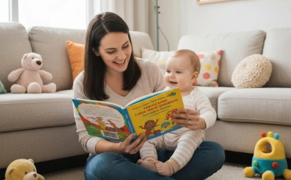 Mom reading to baby